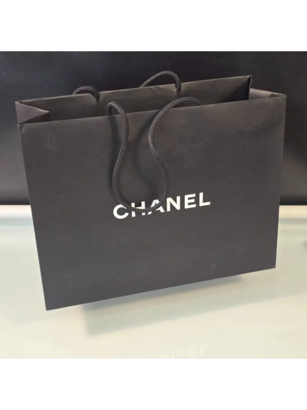CHANEL Classic Black Paper Gift Shopping Bag Rope Handles 7